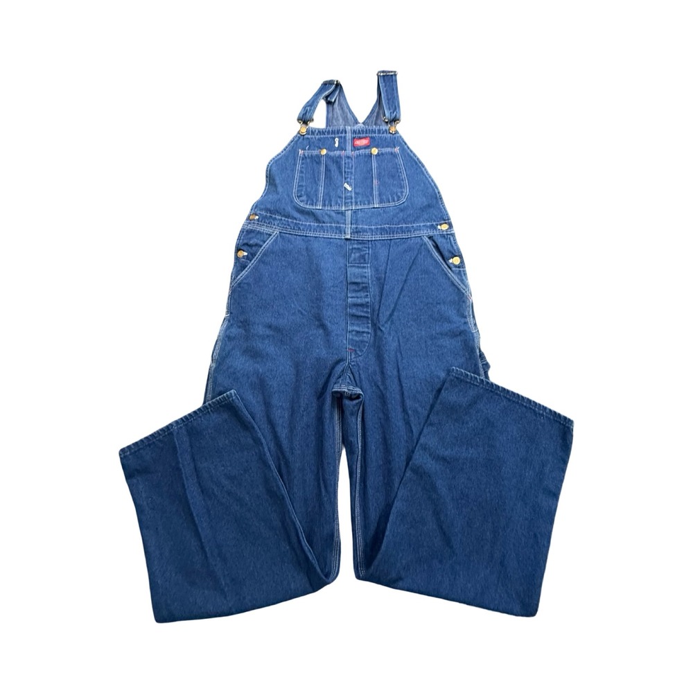 Dickies Bib Overalls Mens 38x32 Blue Denim Carpenter Made in USA Workwear